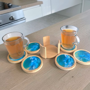 Ensemble de sous-verres bois & résine  "Esprit bord de mer"