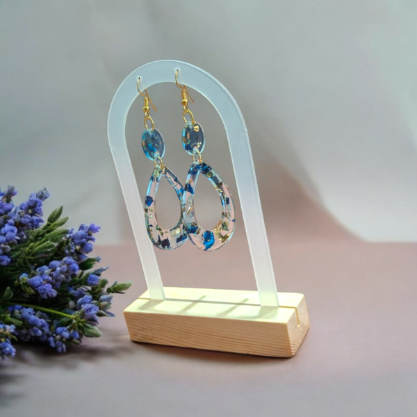 Boucles d'oreilles feuille d'or/bleu – Image 2