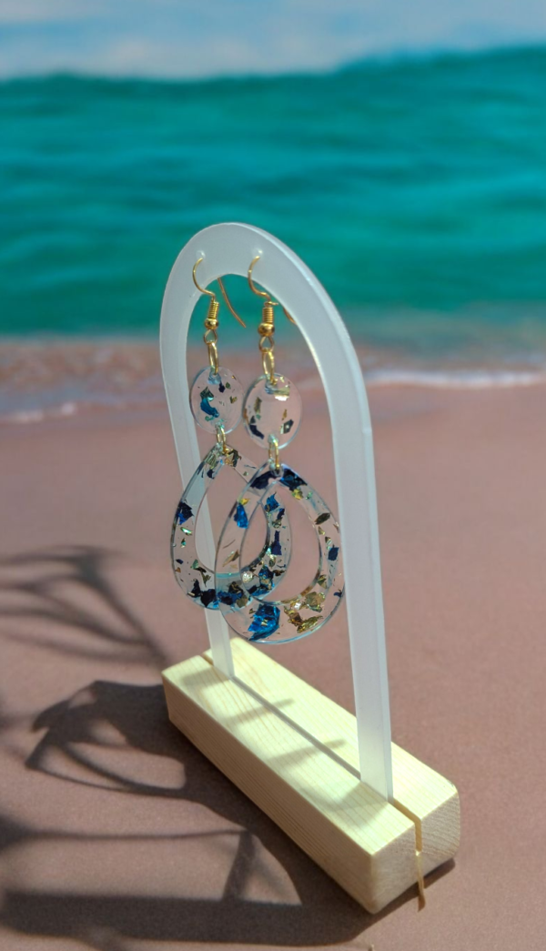 Boucles d'oreilles feuille d'or/bleu