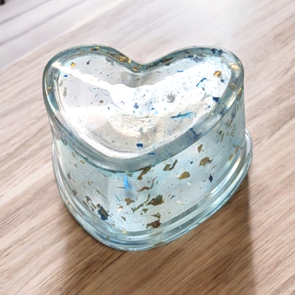 Boite à bijoux cœur feuille d'or et bleu – Image 3